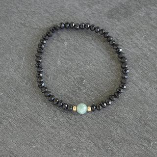 Set of Three Black Crystal Cut Glass Stretchy Bracelet with Jade - Yay Hawaii