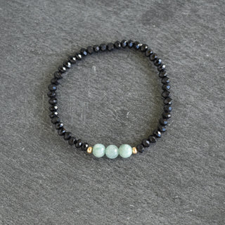 Set of Three Black Crystal Cut Glass Stretchy Bracelet with Jade - Yay Hawaii