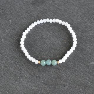 Set of Three Moonstone White Crystal Cut Glass Stretchy Bracelet with Jade - Yay Hawaii