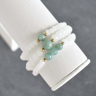 Set of Three Moonstone White Crystal Cut Glass Stretchy Bracelet with Jade - Yay Hawaii