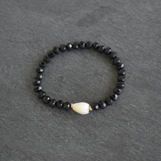 Set of Three Black Crystal Cut Glass Beads with Pikake Stretch Bracelets - Yay Hawaii