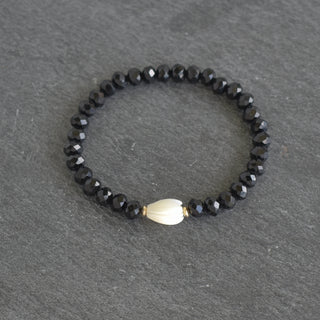 Set of Three Black Crystal Cut Glass Beads with Pikake Stretch Bracelets - Yay Hawaii