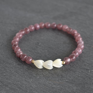 Lepidolite Stretchy Bracelet with Three Pikake - Yay Hawaii