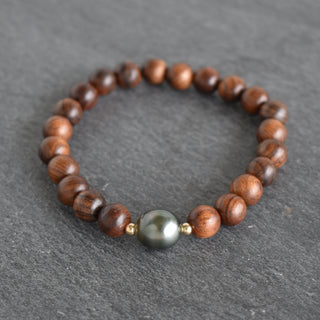 Rosewood with Circlé Tahitian Pearl Stretch Bracelet - Yay Hawaii