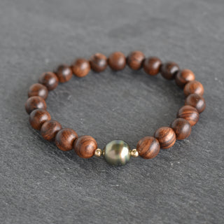 Rosewood with Circlé Tahitian Pearl Stretch Bracelet - Yay Hawaii