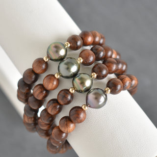 Rosewood with Circlé Tahitian Pearl Stretch Bracelet - Yay Hawaii