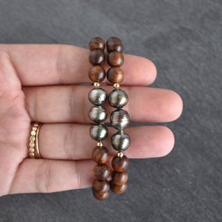 Rosewood with Three Circlé Tahitian Pearls Stretch Bracelet - Yay Hawaii