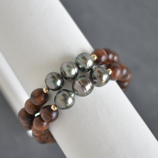 Rosewood with Three Circlé Tahitian Pearls Stretch Bracelet - Yay Hawaii
