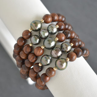 Rosewood with Three Circlé Tahitian Pearls Stretch Bracelet - Yay Hawaii