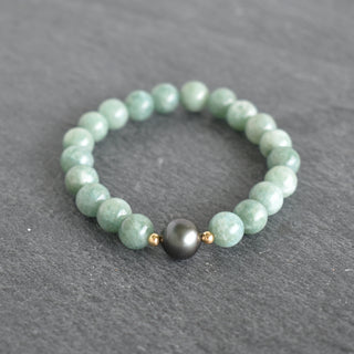8mm Jade with Circlé Tahitian Pearl Stretch Bracelet - Yay Hawaii