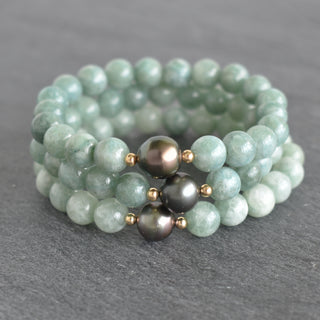 8mm Jade with Circlé Tahitian Pearl Stretch Bracelet - Yay Hawaii