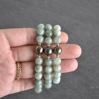 8mm Jade with Circlé Tahitian Pearl Stretch Bracelet - Yay Hawaii