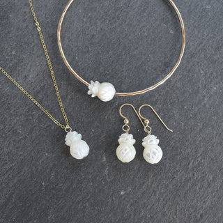 Mother of pearl pineapple earrings by Yay Hawaii, featuring shiny pearl accents and tropical pineapple design.