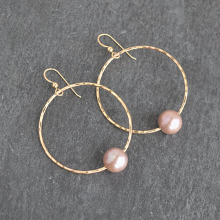 Large Edison Pearl Hoop Earrings by Yay Hawaii featuring lustrous pearls on gold-tone hoops.