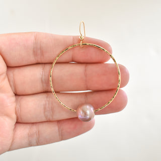 Large Edison Pearl Hoop Earrings by Yay Hawaii featuring lustrous pearls on gold-tone hoops.