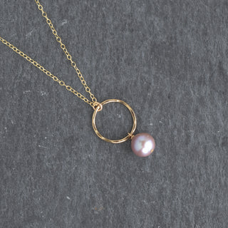Small hoop necklace featuring a light purple pearl pendant, by Yay Hawaii, with a delicate and stylish jewelry design.