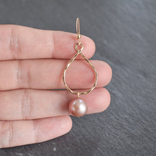 Small Edison Pearl Teardrop Hoop Earrings by Yay Hawaii, featuring elegant pearl design and gold-tone hoops.
