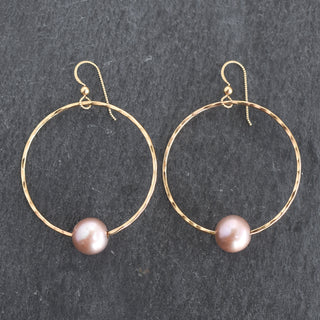 Large Edison Pearl Hoop Earrings by Yay Hawaii featuring lustrous pearls and gold-tone hoops on a white background.
