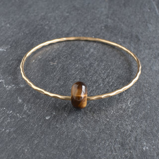 Tiger Eye Rondelle gemstone bangle bracelet featuring polished, warm-toned beads, designed by Yay Hawaii.