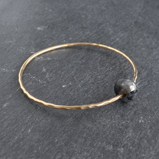 Larvikite gemstone bangle featuring round larvikite rondelle beads, handcrafted jewelry by Yay Hawaii.