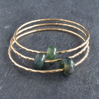 Indian Agate gemstone bangle with round rondelle beads in natural earthy tones, handcrafted by Yay Hawaii.