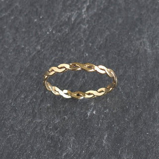 Yay Hawaii woven texture stacking ring with intricate woven design and polished finish, showcasing its stylish, handcrafted appearance.