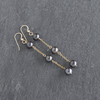 Dainty Chain Link Black Pearl Earrings - Yay Hawaii