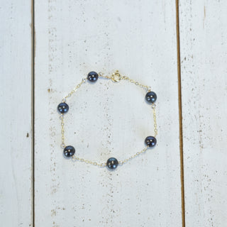 Dainty black freshwater pearl station bracelet with 8mm pearls, elegant jewelry piece by Yay Hawaii, close-up of the bracelet design.
