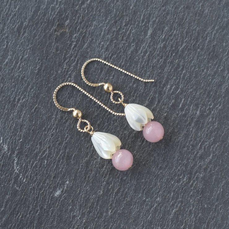 Rose Quartz and Pikake Cluster Earrings - Yay Hawaii