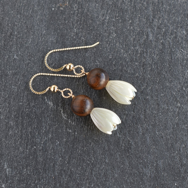 10mm Pikake with Rosewood Earrings - Yay Hawaii