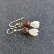 10mm Pikake with Rosewood Earrings - Yay Hawaii