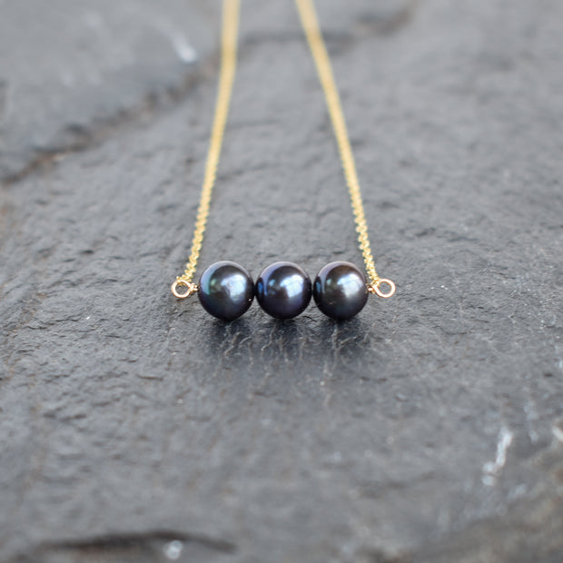 Dainty 8mm Triple Black Pearl Necklace - Yay Hawaii