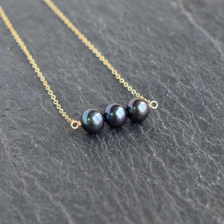 Dainty 8mm Triple Black Pearl Necklace - Yay Hawaii