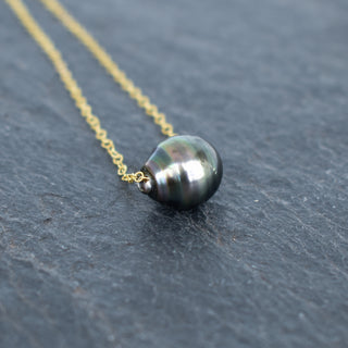 Large 11mm Oval Tahitian Pearl Floating Necklace - Yay Hawaii