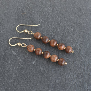 Long Rosewood and Accent Bead Earrings - Yay Hawaii