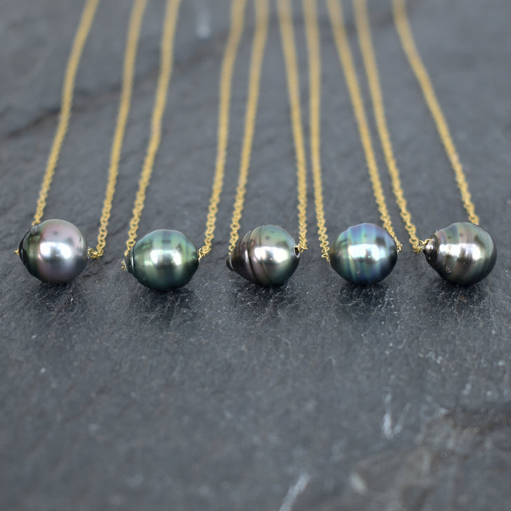 Large 11mm Oval Tahitian Pearl Floating Necklace - Yay Hawaii