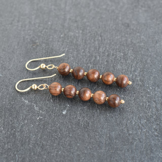 Long Rosewood and Accent Bead Earrings - Yay Hawaii