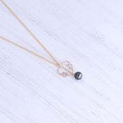 Monstera Leaf Pendant and Black Pearl Necklace - Silver or Gold - Yay Hawaii