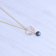 Monstera Leaf Pendant and Black Pearl Necklace - Silver or Gold - Yay Hawaii