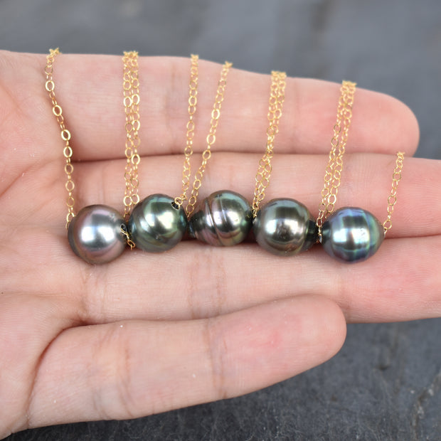 Large 11mm Oval Tahitian Pearl Floating Necklace - Yay Hawaii