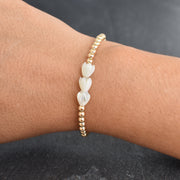 Metal Beaded Stretchy Bracelet w/ Triple SMALL Pikake - Adult or Child Sizes - Yay Hawaii