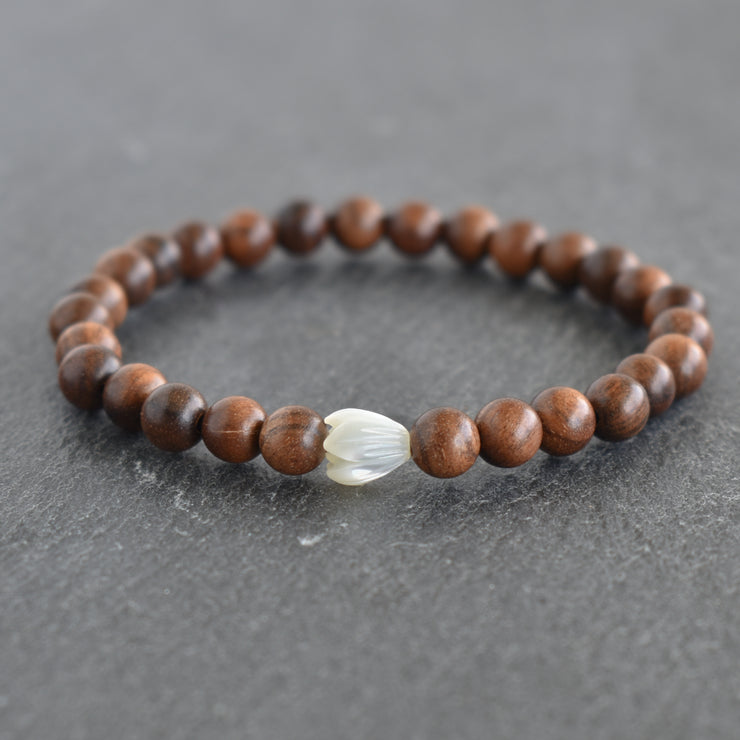 Single SMALL 8mm Pikake and Rosewood Stretchy Bracelet - Yay Hawaii