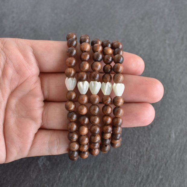 Single SMALL 8mm Pikake and Rosewood Stretchy Bracelet - Yay Hawaii