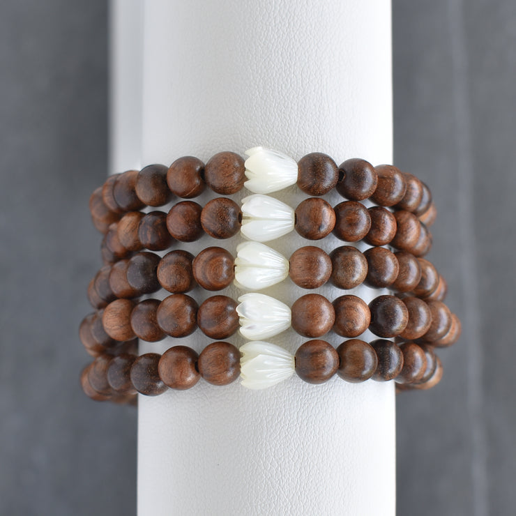 Single SMALL 8mm Pikake and Rosewood Stretchy Bracelet - Yay Hawaii