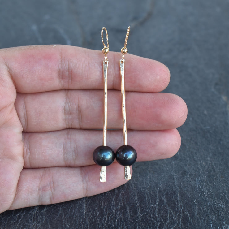 Dangling Stick Earrings - Tahitian or Freshwater Pearls - Yay Hawaii