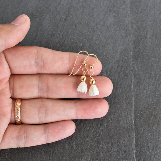 Dainty Single Pikake Earrings with Metal Accent Bead - Yay Hawaii