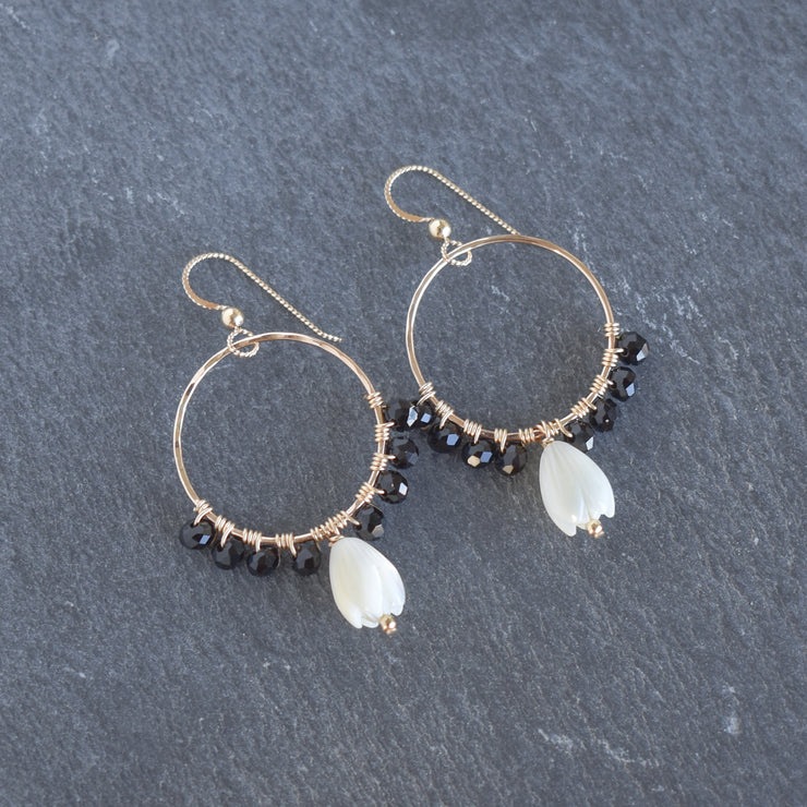 Dangling 10mm Pikake and Black Wire Wrapped Beads - Yay Hawaii
