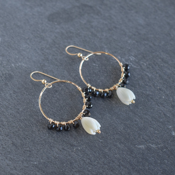 Dangling 10mm Pikake and Black Wire Wrapped Beads - Yay Hawaii
