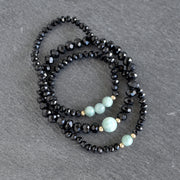 Set of Three Black Crystal Cut Glass Stretchy Bracelet with Jade - Yay Hawaii