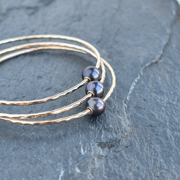 Adult Black Freshwater Pearl Bangle with Grommet - Yay Hawaii